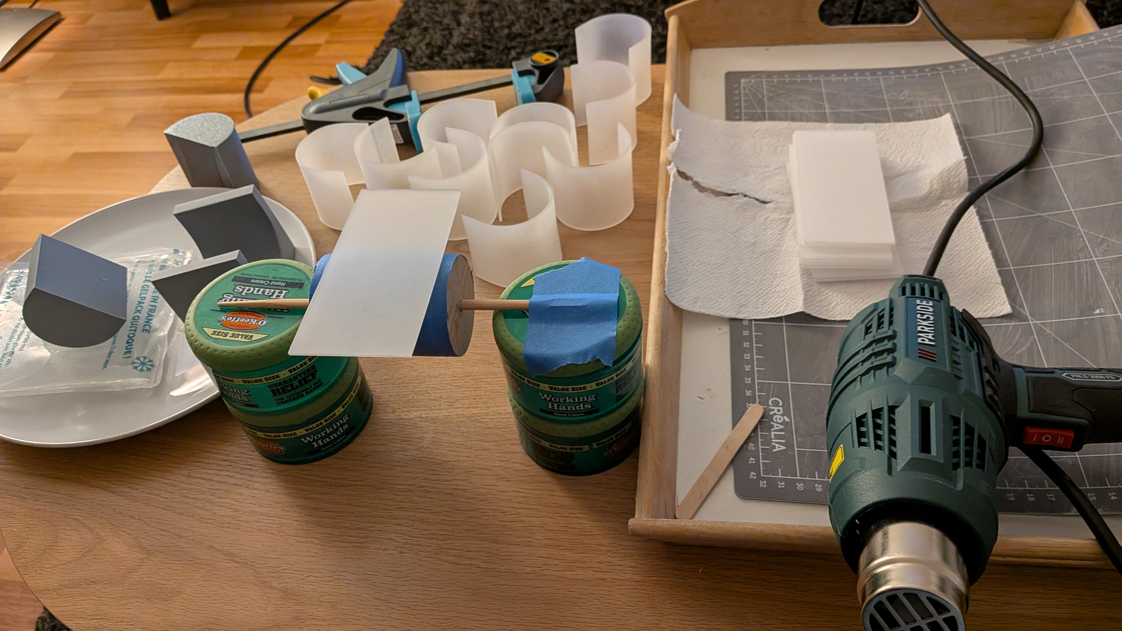 My DIY bending shop. As the part I was the most afraid of, it went really great. This picture was taken during the real segments building, not the prototype, but it&rsquo;s the only one I have.