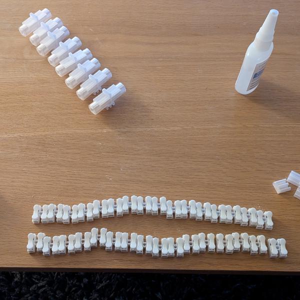 All the connectors to glue (and sand to give glue something to bond to)